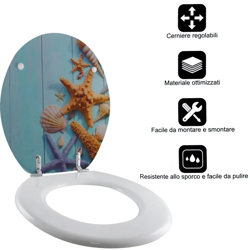 Tavoletta wc universale Copriwater in Legno, Coprivaso colorata con accessori Cerniere viti anello