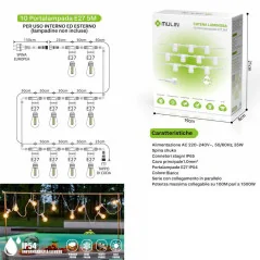 Catena Luminosa Esterno Prolungabile Portalampada E27 Cavo Nero Collegabile Fino a 100mt 1500W